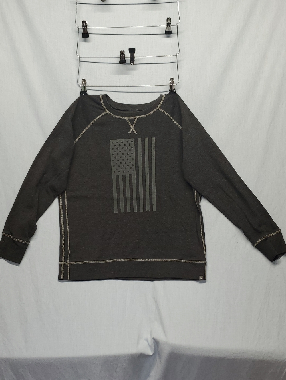 Eddie Bauer Charcoal Gray Crewneck Sweatshirt with Flag Graphic #335
